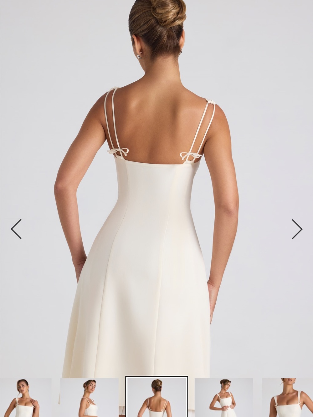 Oh Polly Cream Strapless Square-Neck Midi Dress with Bow Straps - Picture 3 of 8